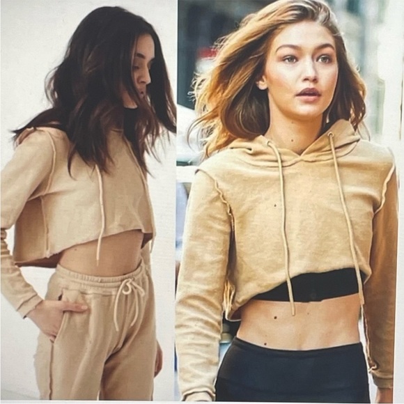 Danielle Guizio x Revolve Blush Pink Cropped Hoodie Sweatshirt Top XS - Picture 5 of 5